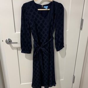 Draper James Long Sleeve Navy Dress with Polka Dots